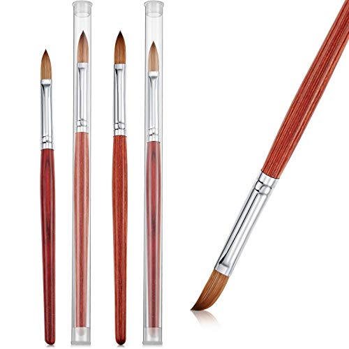 2 Pieces Kolinsky Acrylic Nail Brushes Oval Crimped Shaped Nail Brushes with Wood Handle for Salon Home Nail Art Manicure Tool (Size 10 and 12)