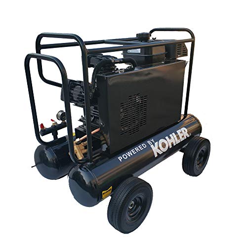 HPDMC 6.5HP Gas Driven Piston Air Pump KOHLER RH65 Engine Belt drive gas-powered 20-Gal Hor Tank 17cfm @125psi for Workshop Compressor Portable Compressed System