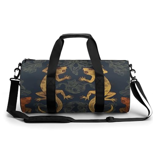 Sac de sport cylindrique imprimé lézards gecko 45cm pour gym et week-end