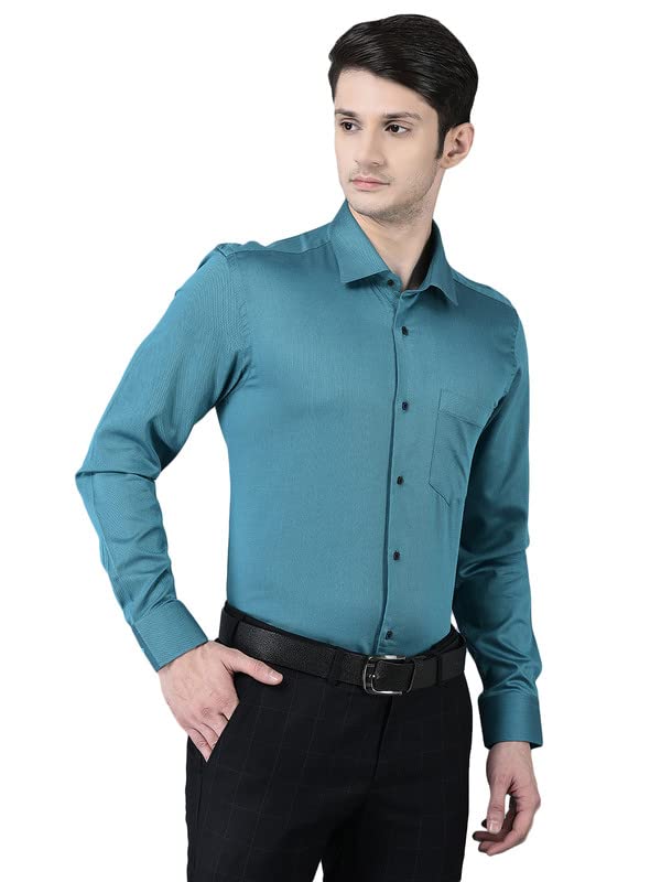Image of Canoe Men's Regular Fit Blue Color Cotton Fabric 38 Size Button Closure Formal Shirt Collared Neck Pattern Chest Pocket Spread Collar