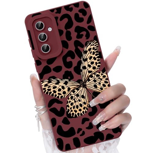 CASBST for Galaxy A35 5G Phone Case, Leopard Butterfly Pattern, Wine Red