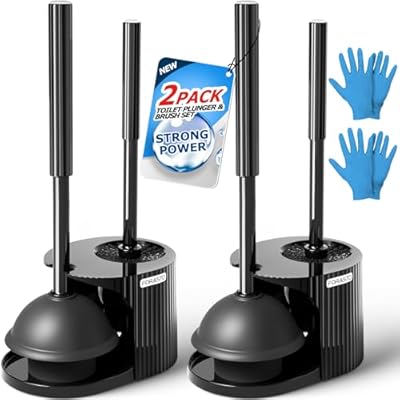 FORASTO 2Pack 2 in 1 Toilet Brush and Plunger Set, Extended Handle Plunger,Toilet Bowl Brush Plunger Set,Bathroom Cleaning Tools,Toilet Brush Plunger Combo,Cleaning Brush,Cleaning Supplies