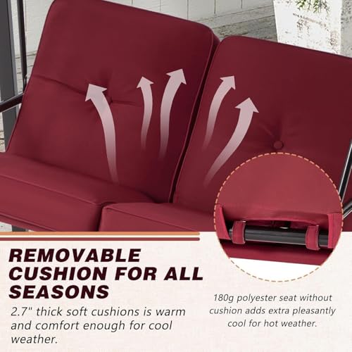 Image of AECOJOY 2-Seat Outdoor Patio Swing Chair with Adjustable Canopy, Porch Swings Chairs for Adult, Outside Swing Bench with Removable Cushion, Suitable for Backyard, Garden, Yard, Poolside, Balcon (Red)