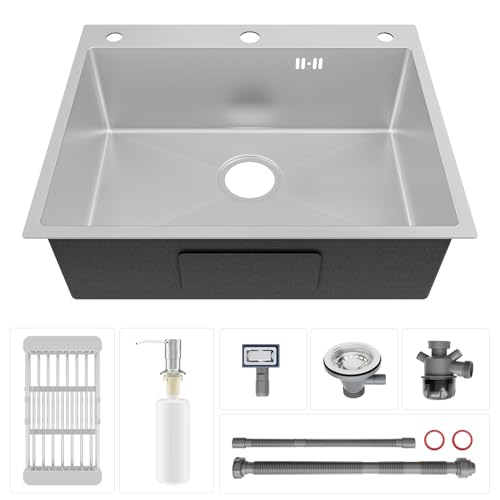 CECIPA Spülbecken 60×49 CM, Edelstahl Spüle mit Siphon und Überlauf,...