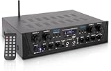 Pyle Bluetooth Amplifier HiFi Stereo – 500W 4-Channel Audio Receiver with AUX, USB & Mic Input, Compact Home Amp for Turntable & Speakers | EQ, Talk-Over, Echo Control, Tabletop Mount