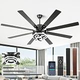 TIRUSUN 72 Inch Chandelier Ceiling Fans with Lights, Large Modern Ceiling Fan with Remote Control for Living Room Kitchen, Dimmable, 6 Speed Reversible DC Motor, Dual Finish，Black