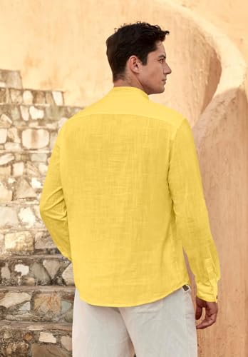 Image of Zombom Men's Solid Cotton Polyester Blend Straight Kurta Shirt, Regular Fit Full Sleeve Short Kurta Shirt