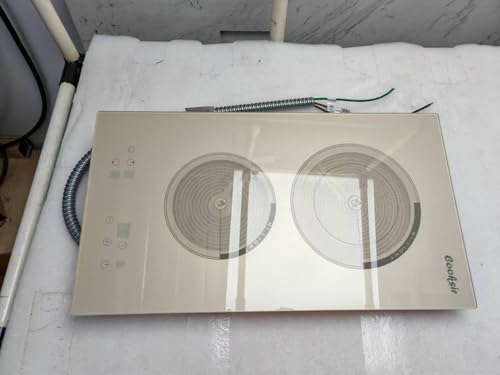 Image of Electric Cooktop 2 Burner - 3200W Built-in 12 Inch Electric Stove White, 220V Two Burner Ceramic Cook Top with Safety Lock, 99-Min Timer, Sensor Touch, 220-240V Hard Wired, Beige (No Plug)