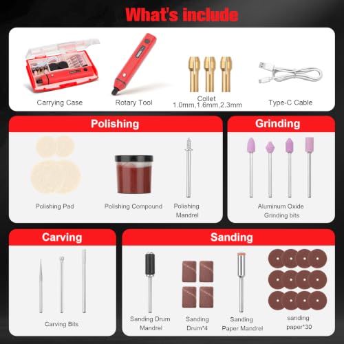 Mini Cordless Rotary Tool, Multi-Purpose Power Rotary Tool Kit (Red) — view 3
