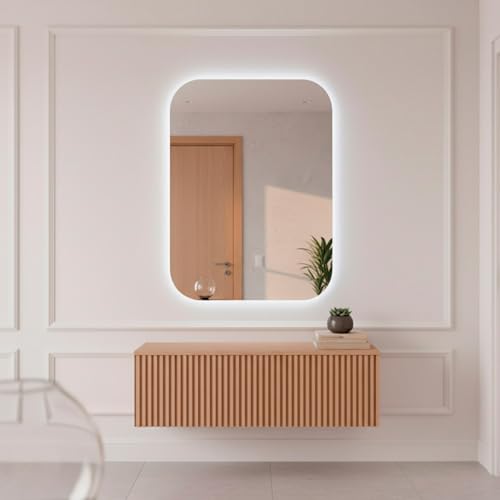 Espelho Decorativo de Parede Orgânico com Led Mod Retangular 55x75 para Sala Quarto Banheiro Hall (Led Quente)