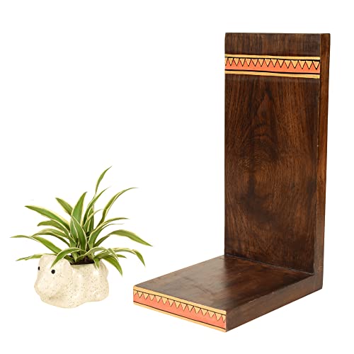Image of AAKRITI ART CREATIONS Puppy Wall Decor Shelf with Ceramic Pot | Handmade Wooden Wall Hanging Shelf with Planter | Matte Finish Decorative Wall Art for Living Room, Balcony & Gifting
