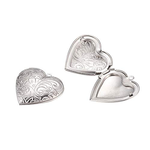 PH PandaHall About 10pcs Stainless Steel Locket Pendants Photo Frame Charms Heart Pendants