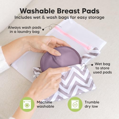 Image of Organic Nursing Pads - 14 Washable Breast Pads for Breastfeeding, Wash Bag, Viscose Derived from Bamboo Reusable Nipple Covers for Breastfeeding Essentials, Soft & Absorbent (Violet, L 5 inch)