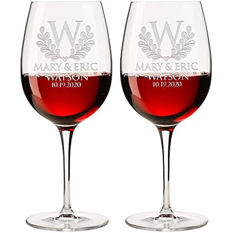 Personalized Set of 2 Wine Glass - Custom Etched Monogrammed Stemmed Glass, 20 Oz. (DESIGN-5, WINE GLASS) Cover