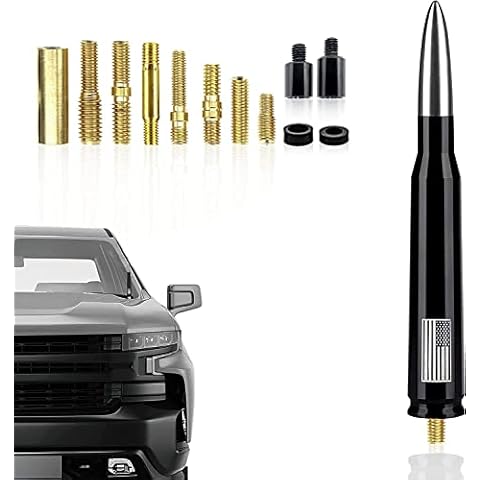 Ajxn 1 PC Car Truck Bullet Antenna, Automobile Antenna Mast, Suitable for GM Chevy Silverado 1500 3500 HD Avalanche GMC Sierra 1500 3500 Denali Heavy Duty Pickup Trucks Accessories (Silver) Cover