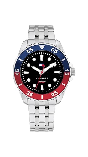 Tommy Hilfiger Orologio con Movimento al Quarzo a Tre Lancette per i Giovani con Cinturino in Acciaio InossidabileArgentato - 1720048, Silver & Black