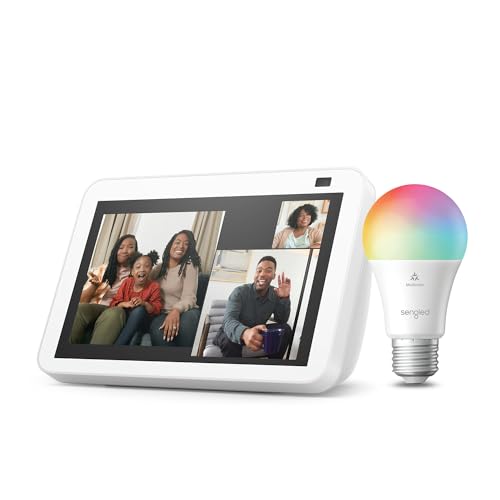 Echo Show 8 (2.ª generación, modelo de 2021) | Blanco + Sengled Bombilla LED inteligente (E27), compatible con Alexa – Kit de inicio de Hogar digital