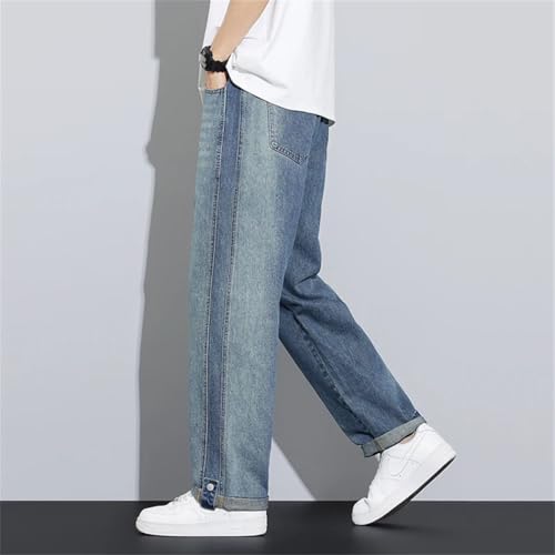 Men's Summer Comfortable Straight Wide Leg Jeans Retro Casual Elastic Waist Loose Denim Pants3