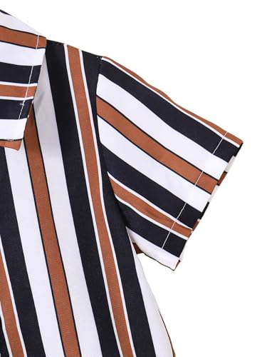 Image of Boys 2 Pieces Summer Outfits Short Sleeve Button Down Striped Shirts and Shorts Sets for Kids