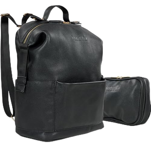 MIIK Kids Wickelrucksack 4 teiliges SET mit mobiler Wickelunterlage, 2 Kinderwagen Halterugen und Mommy Bag Gross Wasserabweissend Rucksack Damen Baby Schwarz Wickeltasche Organizer