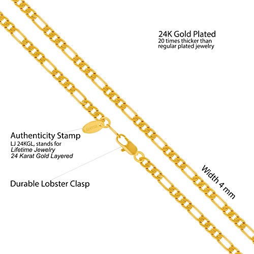 LIFETIME JEWELRY Flat Figaro Chain Necklaces for Men & Women 24k Real Gold Plated (4mm, 5.5mm & 7mm)3