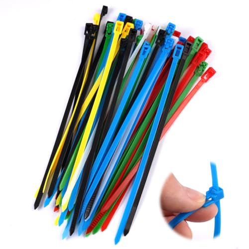 102 Pièces Collier de Serrage Plastique Réutilisables, 200 X 4.8 mm Attache Câble Colorées, Colliers Serre-Cable Résistant aux UV, Serre Câbles Nylon...