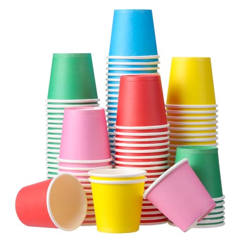 FANTESI Disposable Paper Cups - 150 Pack, 2oz/60ml - Set of Small Colorful Cups for Hot & Cold Drinks - Espresso Paper Cups for Parties, Picnics, & Offices