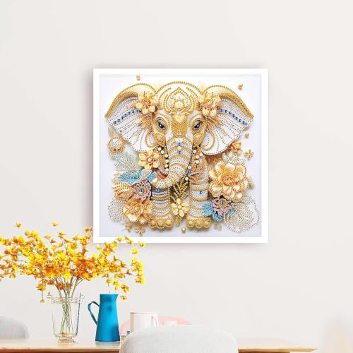 Image of Flavizo Diamond Painting Kit for Adults, DIY Craft with Drill Rhinestones Canvas, Creative Diamonds Artwork, Handmade Decoration Sparkling Home Wall Display (Yellow Elephant)