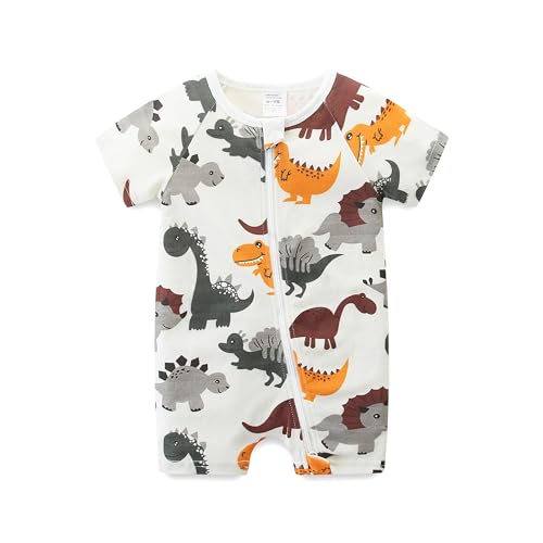 Image of Gender Neutral Baby Clothes Cotton Short Sleeve Pants Double Zipper Footless Coming Home Outfit Boy Girl