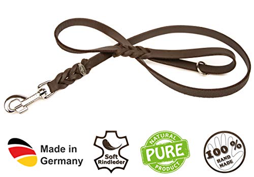 CopcoPet - Fettlederleine 1 m x 15 mm, Braun, Hunde-Leine aus Leder mit verchromtem Karabiner, geflochtene Hunde-Führleine Leder