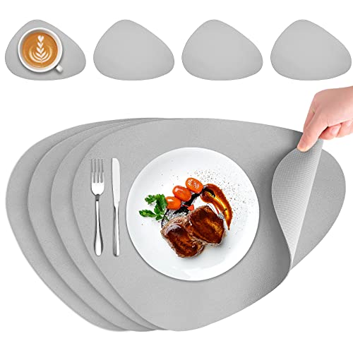 Nacail 4er Set Platzsets Abwaschbar, Untersetzer und Tischsets Abwaschbar aus Kunstleder, Platzdeckchen Abwaschbar rutschfest bei Doppelseitigen für Küche Speisetisch, Tischset Kinder Cover