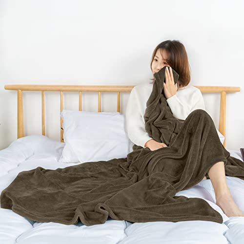 ＧＵＲＹＦＯｃＸ 【発熱保湿+静電気防止加工】ブランケット 毛布 シングル 冬 ふわふわ 春秋用 暖かい 発熱毛布 軽量 なめらか マイクロファイバー 柔らかく肌触り エコ 洗える 乾燥便利 ブラウン 140×200cmのサムネイル