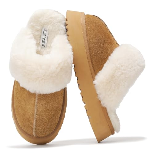 Project Cloud Slippers for Women Footwear - Genuine Suede with Memory Foam Clogs and Mules for Women 2025 - Non Slip and Lightweight Faux Fur Slippers (Viki)