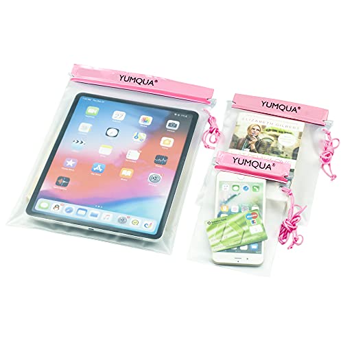 YUMQUA Clear Waterproof Bags, Water Tight Cases Pouch Dry Bags for Camera Mobile Phone Maps Pouch Kayak Military Boating Document Holder, Pink