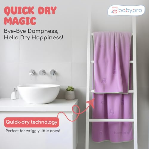 Image of BabyPro Microfiber Baby Bath Towel for Boys & Girls, 0-5 Years, 70 x 110 cm | 100%Cotton, Ultra Soft, Quick Dry, Ultra Absorbent, Lightweight, Lavender