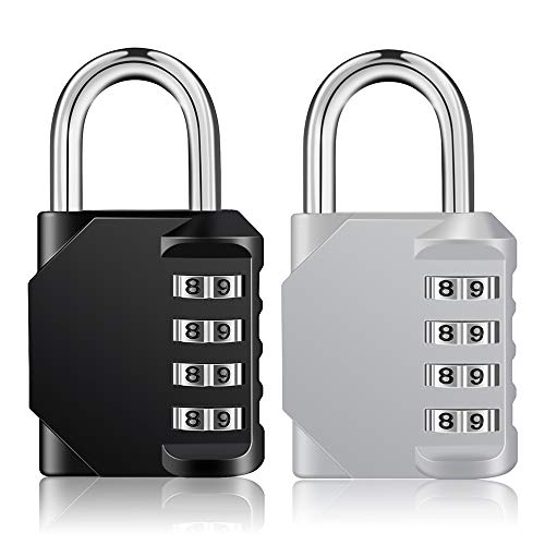 ZHEGE Combination Lock 2 Pack, 4 Digit Outdoor Combination Padlock for Gym, School, Gates (Black & Sliver)