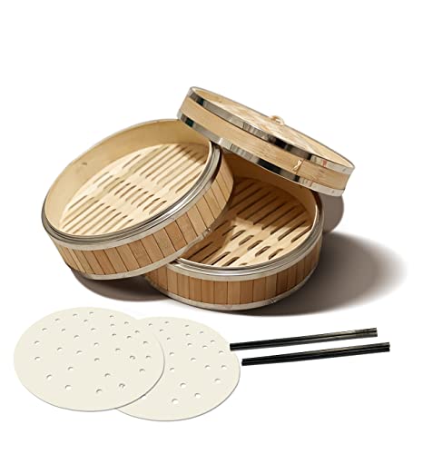 Dumpling Steamer , With Traditional Design , 2 Tier , Bamboo Basket , Kit Large , Vegetable Steamer Basket , For Cooking Your Favorite Bun Steamer , Sticky , Bamboo Steamer 10 Inch , Steam Basket Bamboo , Steamer Bamboo