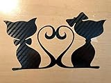 LEON-FOLIEN Aufkleber Katzen mit Herz 18 x 10 cm in Carbon Schwarz Mann Frau Herz Schleife Autoaufkleber Sticker Autotattoo Wandtattoo Tattoo Tuning Glanz Folie - 1 Stück