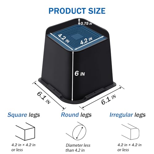 ANNKUT Bed Risers 6 Inch Heavy Duty, Furniture Risers for Bed Desk Table Sofa Couch ，Oversized Bed Lifts Risers, Support up to 5000 Lbs(4 Pack Black) by ANNKUT - Image 2
