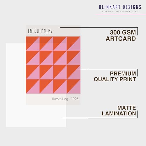 Image of BLINKART Vintage Bauhaus Retro Geometric Aesthetic Poster Gallery | Colorful Wrap Framed For Home Office Studio Living Room Modern Art Studio Decoration Abstract Shapes | (d81) | 13x10 Inch