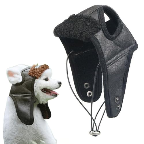IUOUTG 犬用冬用PUレザーのパイロットハット、調整可能な子犬用キャップ、イヤーマフ付きのペットヘッドウェア、中小大型犬用、寒冷な天候に最適