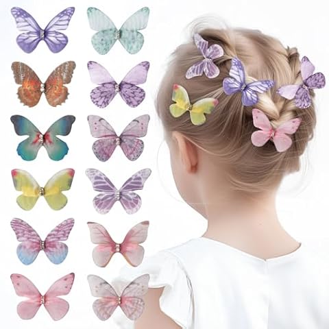 12 PCS Butterfly Hair Clips Small Realistic Colorful Handmade Glitter Butterfly Hair Clips for Teens Barrette Hair Accessories for Women and Girls Cover