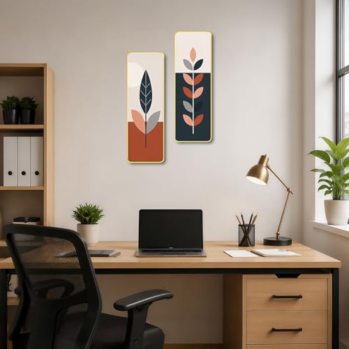 Image of The Castle Decor Modern Boho Wall Art Set of 2 for Living Room | Minimalist Botanical Leaf Painting | Abstract Nordic Wall Decor for Bedroom Office Hallway Home Decoration (Design-1, 12x18 Inch)