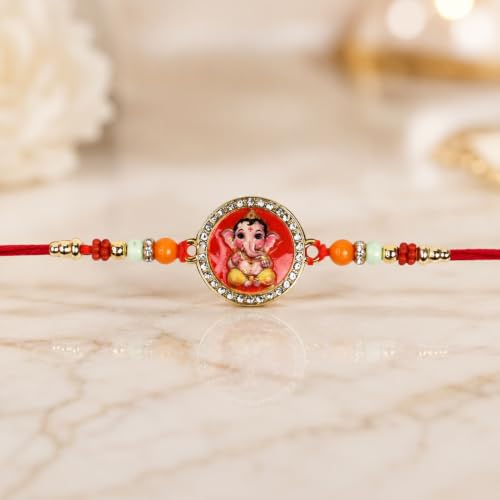 Image of Oblivion Rakhi For Brother - Elegant Stylish God Designer Rakhi with Beads and Silver Colour Pooja Coin, Tilak Set & Greeting Card - Traditional Raksha Bandhan Combo for Bhai