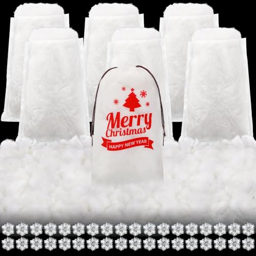 Shappy 600g/21.1oz Winter Fake Snow Decoration with 36 Small Snowflake Decoration Xmas Cotton Cloud Artificial Faux Snow with Bag Indoor Blanket for Xmas Winter Village Home