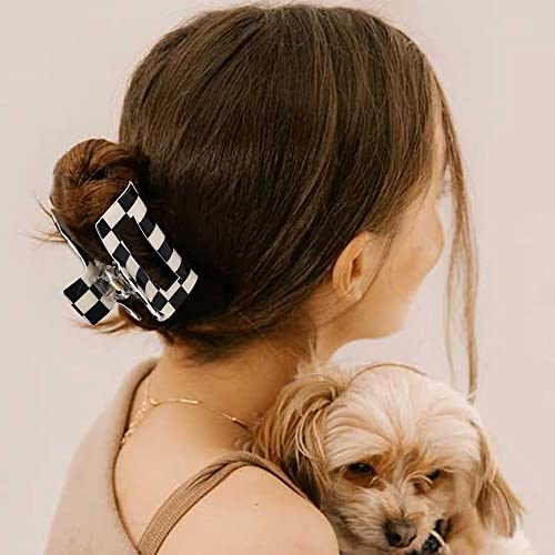 Aoprie Hair Clips For Women Chess Boards Style Large & Medium Size Claw Clip For Girls Hair Clips Claw Hair Accessories For Women Girls White Black 2 Pack #TOP4