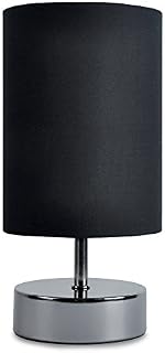 MiniSun Modern Black Chrome Touch Dimmer Bedside Table Lamp with Polycotton Black Light Shade