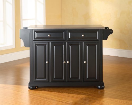 Crosley Furniture Alexandria Full Size Kitchen Island with Stainless Steel Top, Black - Thumbnail 3