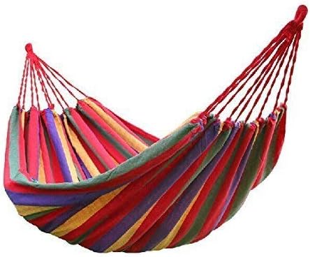 plenzo Expandable Cotton Striped Hammock Jula, Hanging Bed Camping, Outdoor, Balcony, Beach Swing Bed with Strong Rope, Travelling
