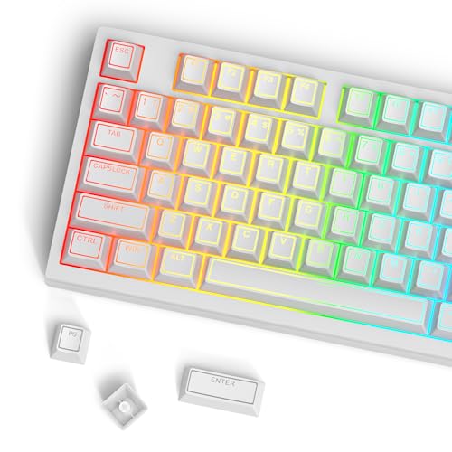 Image of Guffercty kred 142 Key White Keyboard Keycap Set, Cherry Profile PBT Shine Through Translucent Characters Compatible with MX Switches(Ray Edge White)
